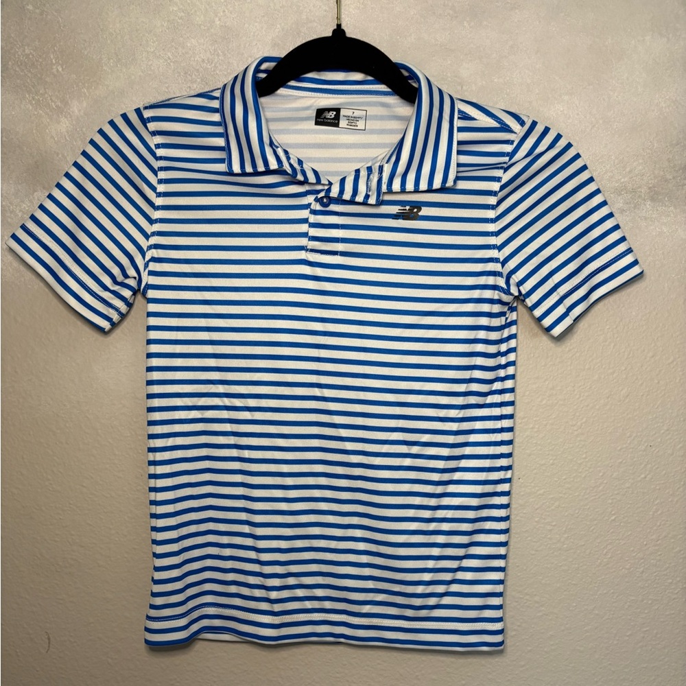 New Balance Active Performance Casual Polo Blue White 7 Short Sleeve Golf Shirt